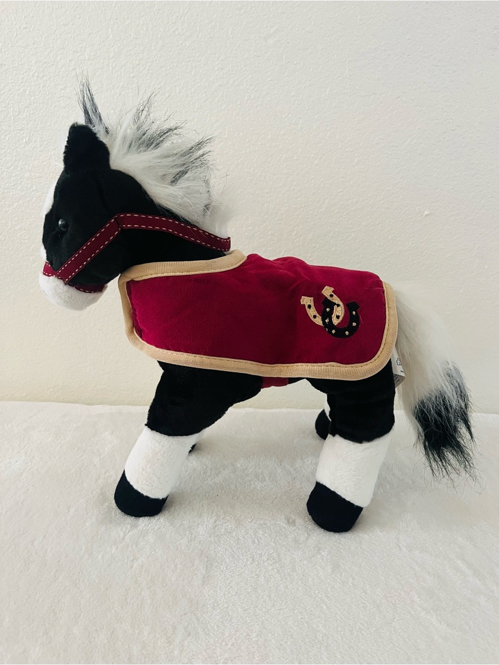 Plush Horse Toy with Red Blanket